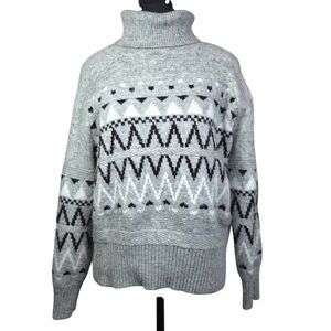 Design History Cozy Gray and Black Patterned Turtleneck Sweater Size L